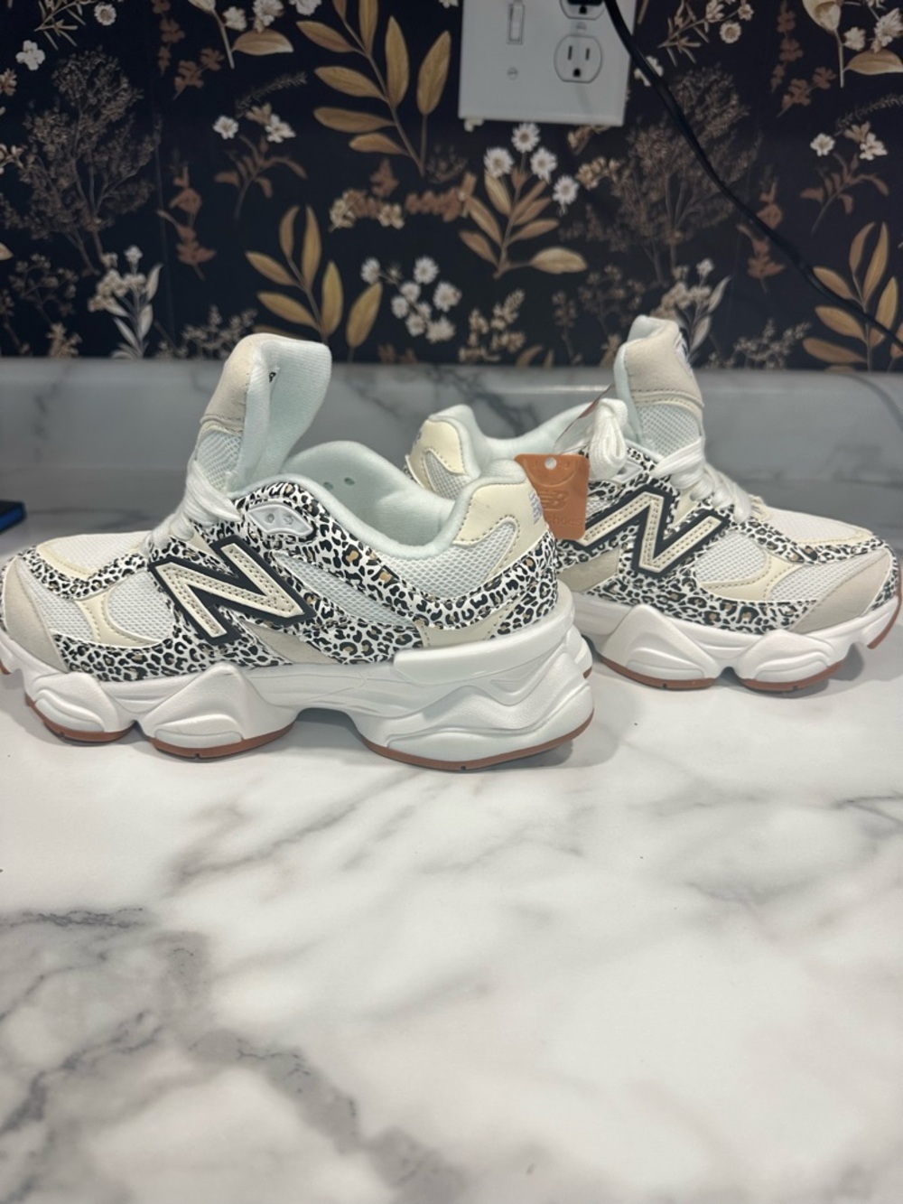 New Balance Women's White Cream & Black Leopard-Print Sneakers